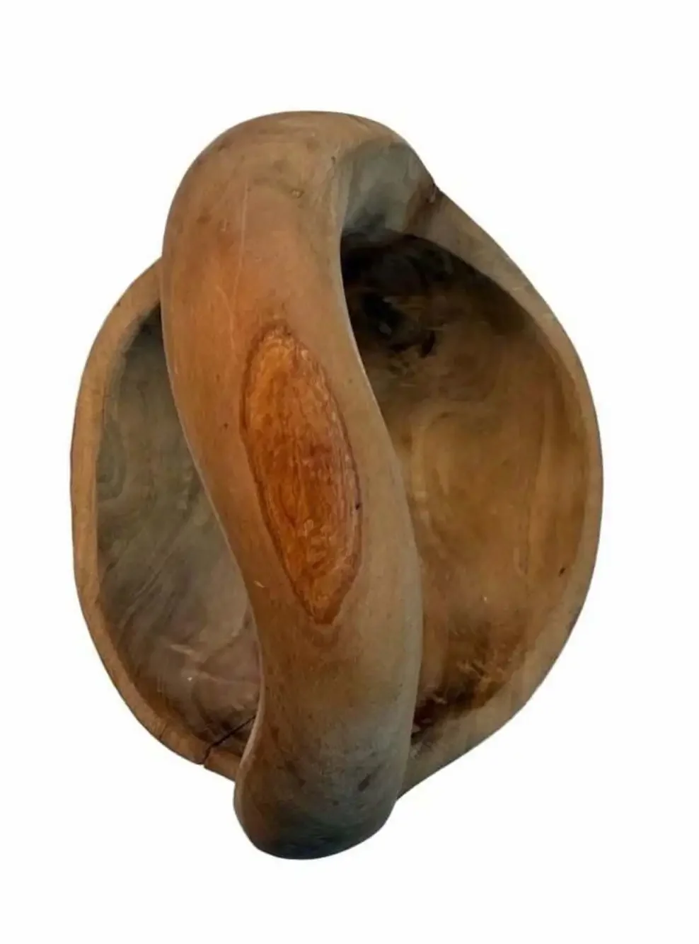 Hand Carved Teak Wood Basket with Handle